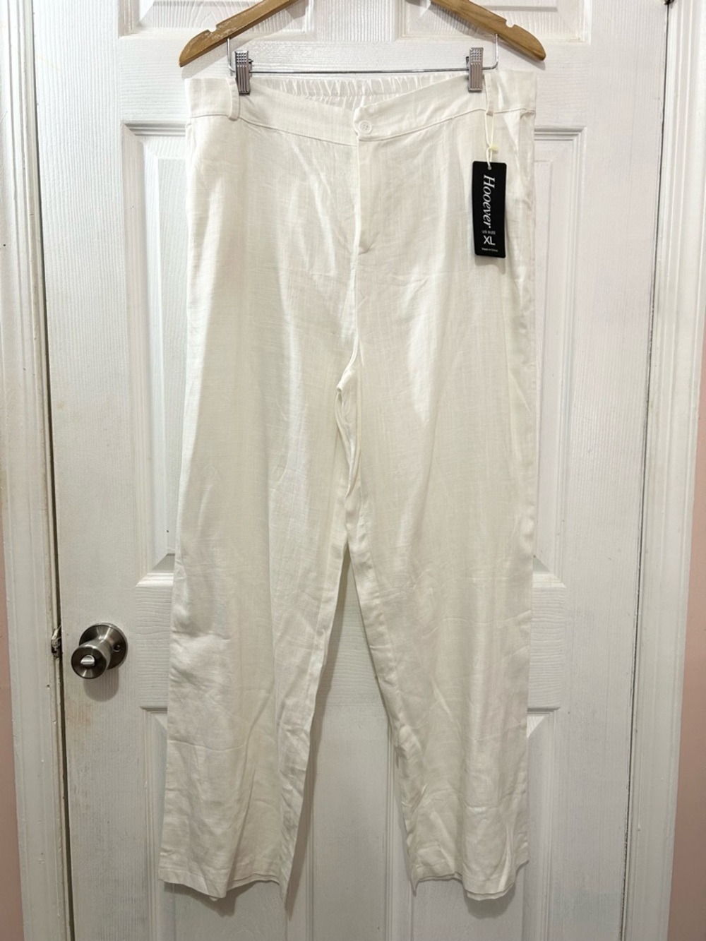 Hooever Wide Leg Cream Hemp-Blend Button Front Pants. Pockets. Size XL